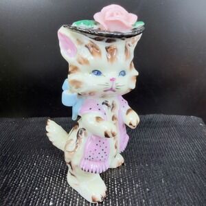 Lefton Cat Anthropomorphic Hand Painted Porcelain Kitty Figurine Decor Vintage
